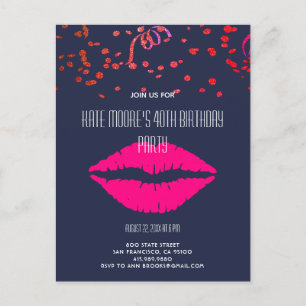 Glitter- en Glam-Confetti en -lips op zwart Uitnodiging Briefkaart