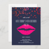 Glitter- en Glam-Confetti en -lips op zwart Uitnodiging Briefkaart (Voorkant / Achterkant)