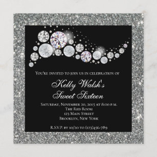 Glitter en Glam Diamond Sweet 16 Uitnodiging