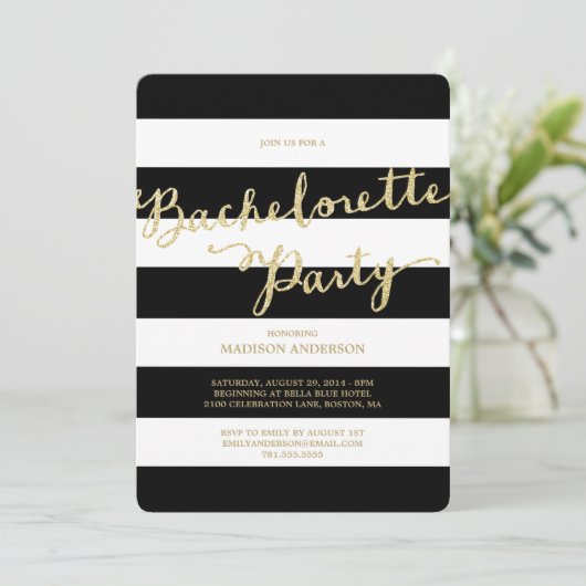 Glitter en Glam | Uitnodiging Bachelorette (Staand voorkant)