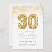 Glitter en Goud Vrouwen 30e Verjaardag Ballon Kaart (Voorkant)