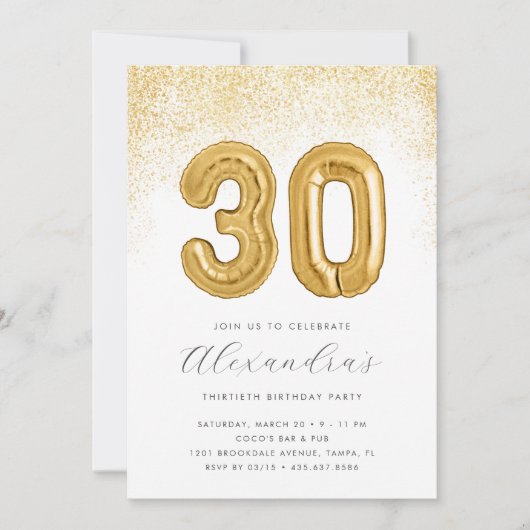 Glitter en Goud Vrouwen 30e Verjaardag Ballon Kaart (Voorkant)