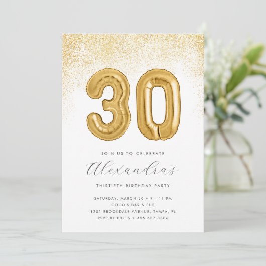 Glitter en Goud Vrouwen 30e Verjaardag Ballon Kaart (Staand voorkant)