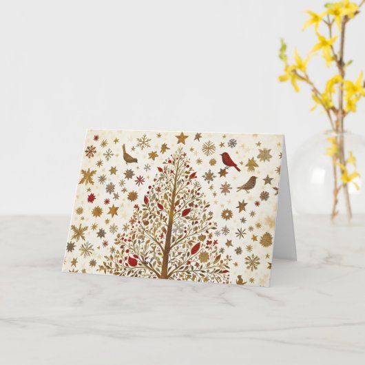 Glitter en goudfolie kerstboom kunst kaart (Gele Bloem)