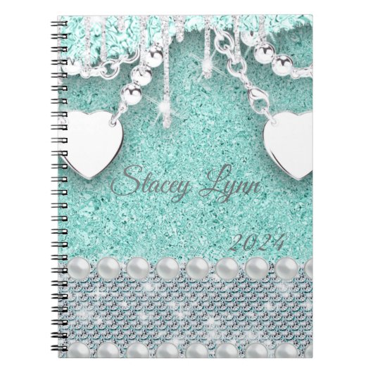Glitter en Harten Bling Monogram Naam 2024 Notitieboek (Voorkant)