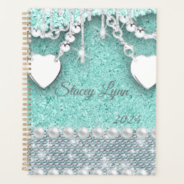 Glitter en Harten Bling Monogram Naam 2024 Planner