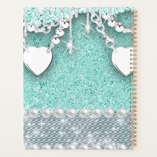 Glitter en Harten Bling Monogram Naam 2024 Planner (Achterkant)