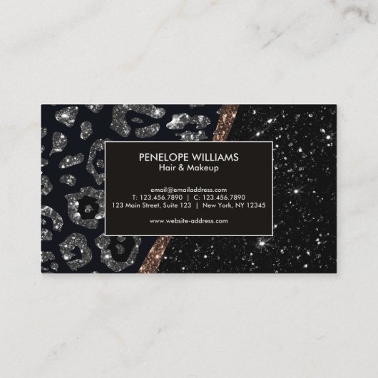 Glitter en Leopard Print Visitekaartje (Achterkant)