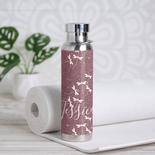 Glitter en libellen gepersonaliseerd  waterfles (Yoga)