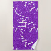 Glitter en libellen gepersonaliseerde badhanddoek (Voorkant)