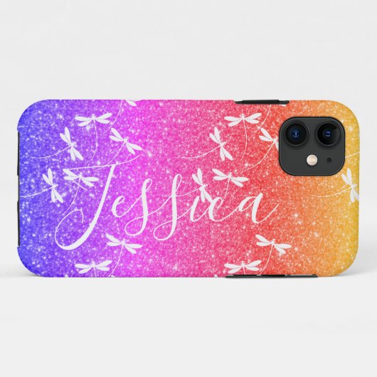 Glitter en libellen gepersonaliseerde Case-Mate iP iPhone Case (Achterkant (horizontaal))