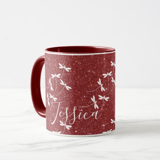 Glitter en libellen gepersonaliseerde mok (Voorkant links)