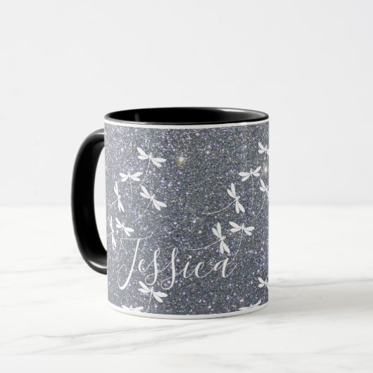 Glitter en libellen gepersonaliseerde mok (Voorkant links)