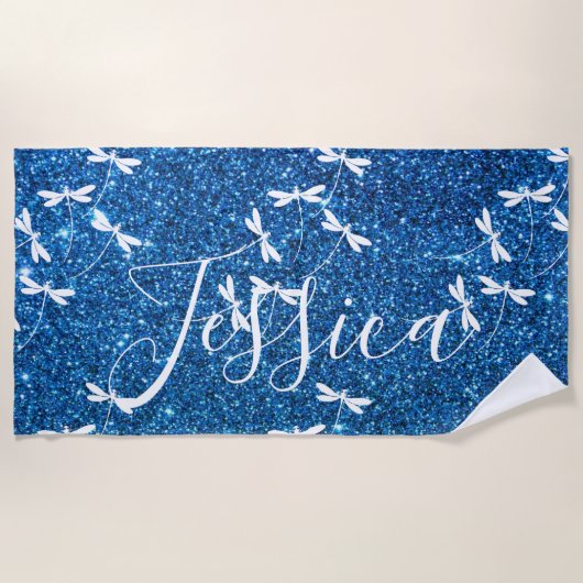 Glitter en libellen gepersonaliseerde strandhanddo strandlaken (Voorkant)