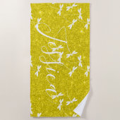 Glitter en libellen gepersonaliseerde strandhanddo strandlaken (Voorkant)