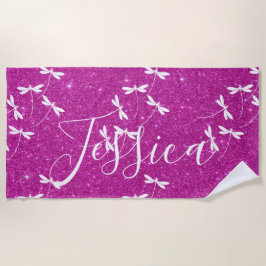 Glitter en libellen gepersonaliseerde strandhanddo strandlaken