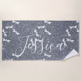 Glitter en libellen gepersonaliseerde strandhanddo strandlaken