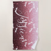 Glitter en libellen gepersonaliseerde strandhanddo strandlaken (Voorkant)