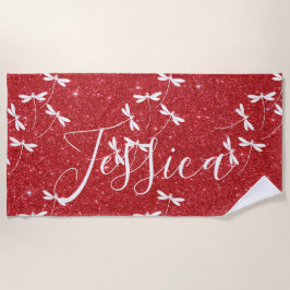 Glitter en libellen gepersonaliseerde strandhanddo strandlaken