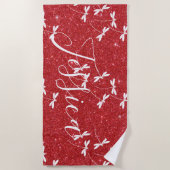 Glitter en libellen gepersonaliseerde strandhanddo strandlaken (Voorkant)