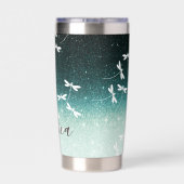 Glitter en libellen op maat geïsoleerde drinkbeker (Achterkant)