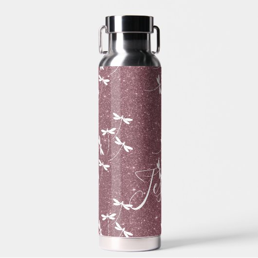 Glitter en libellen op maat waterfles (Voorkant)