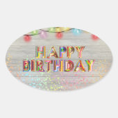 Glitter en Lights Happy Birthday Ovale Sticker (Voorkant)