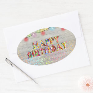 Glitter en Lights Happy Birthday Ovale Sticker