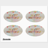 Glitter en Lights Happy Birthday Ovale Sticker (Vel)