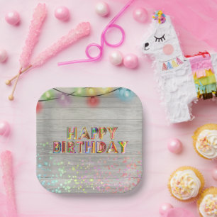 Glitter en Lights Happy Birthday Papieren Bordje