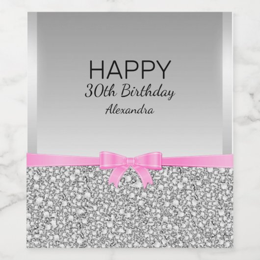 Glitter en lint verjaardag wijn etiket (Enkel label)