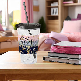 Glitter en marmer gepersonaliseerd   acryl drinkbeker