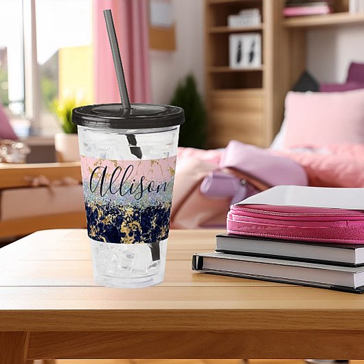 Glitter en marmer gepersonaliseerd acryl drinkbeker