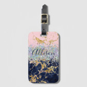 Glitter en marmer gepersonaliseerd bagagelabel (Voorkant (verticaal))