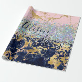 Glitter en marmer gepersonaliseerd  cadeaupapier (Uitgerold)