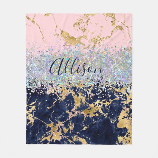 Glitter en marmer gepersonaliseerd fleece deken (Voorkant)