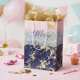 Glitter en marmer gepersonaliseerd medium cadeauzakje