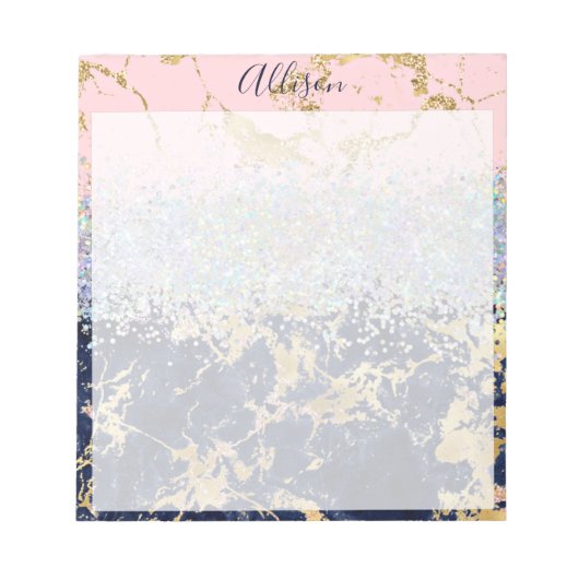 Glitter en marmer gepersonaliseerd notitieblok (Voorkant)