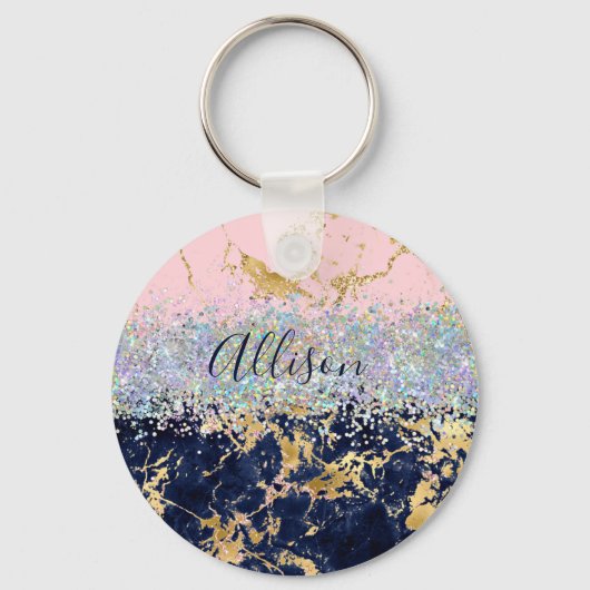 Glitter en marmer gepersonaliseerd  sleutelhanger (Voorkant)