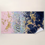 Glitter en marmer gepersonaliseerd  strandlaken (Voorkant)
