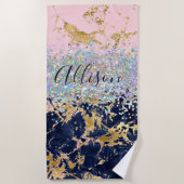 Glitter en marmer gepersonaliseerd  strandlaken (Voorkant)