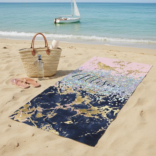 Glitter en marmer gepersonaliseerd  strandlaken