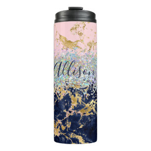 Glitter en marmer gepersonaliseerd thermosbeker