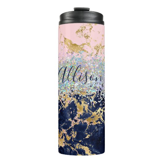 Glitter en marmer gepersonaliseerd  thermosbeker (Voorkant)