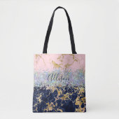 Glitter en marmer gepersonaliseerd tote bag (Voorkant)