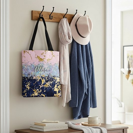 Glitter en marmer gepersonaliseerd tote bag