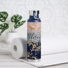 Glitter en marmer gepersonaliseerd  waterfles