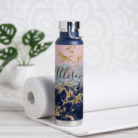 Glitter en marmer gepersonaliseerd  waterfles (Yoga)