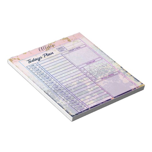 Glitter- en marmer-gepersonaliseerde dagplanner notitieblok (Schuin)