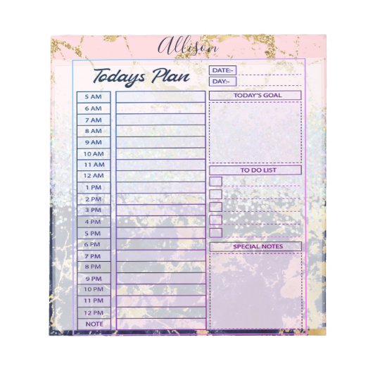 Glitter- en marmer-gepersonaliseerde dagplanner notitieblok (Voorkant)